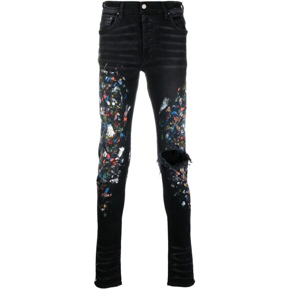 AMIRI Paint Splatter Distressed Slim Jeans Aged Black Sz 30 x 34 $1590 {H50} - Picture 2 of 10